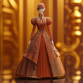 Folkobarro style, Midjourney V6.1: haute-couture fashion outfit