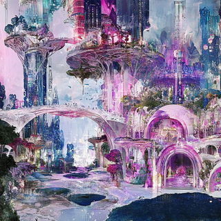 Cindertrace style, Midjourney V6.1: megacity with futuristic bioarchitecture
