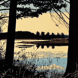 Skullstep style, Midjourney V6.1: realistic landscape photograph of quiet dawn