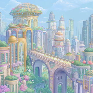 Chromaloop style, Midjourney V6.1: megacity with futuristic bioarchitecture