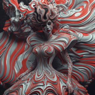 Riso Coastline Motion style, Midjourney V6.1: haute-couture fashion outfit