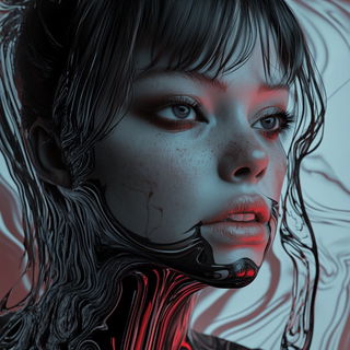 Riso Coastline Motion style, Midjourney V6.1: photographic portrait of female protagonist