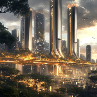 Stratigraphic Brushwork style, Midjourney V6.1: megacity with futuristic bioarchitecture