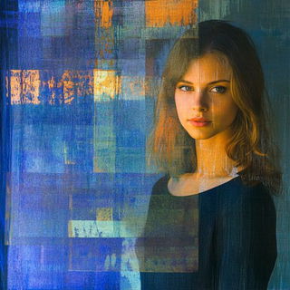Bluebell Thunderhead style, Midjourney V6.1: photographic portrait of female protagonist