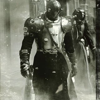 Developer Bath for Giants style, Midjourney V6.1: concept art character design of retropunk steam knight