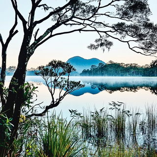 Chromafissure style, Midjourney V6.1: realistic landscape photograph of quiet dawn