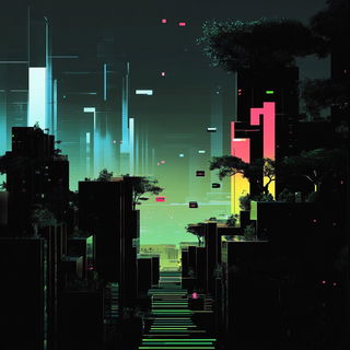 Violet Kufic Nightwork style, Midjourney V6.1: megacity with futuristic bioarchitecture