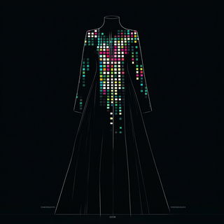 Violet Kufic Nightwork style, Midjourney V6.1: haute-couture fashion outfit