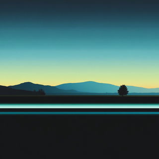 Violet Kufic Nightwork style, Midjourney V6.1: realistic landscape photograph of quiet dawn