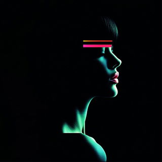 Violet Kufic Nightwork style, Midjourney V6.1: photographic portrait of female protagonist
