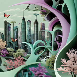 Scenoparallax style, Midjourney V6.1: megacity with futuristic bioarchitecture