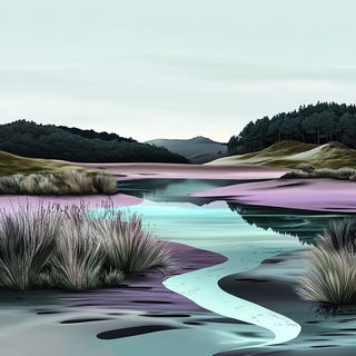 Scenoparallax style, Midjourney V6.1: realistic landscape photograph of quiet dawn
