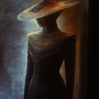 Cloudcap Rookery style, Midjourney V6.1: haute-couture fashion outfit
