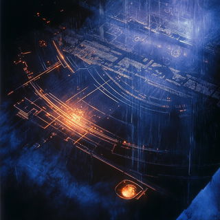 Cloudcap Rookery style, Midjourney V6.1: technical infrastructure blueprint schematics