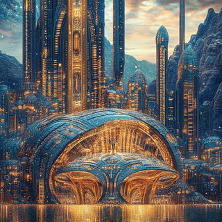 Cloudsplice style, Midjourney V6.1: megacity with futuristic bioarchitecture