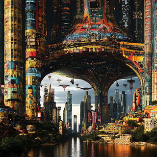 Galegraphica style, Midjourney V6.1: megacity with futuristic bioarchitecture