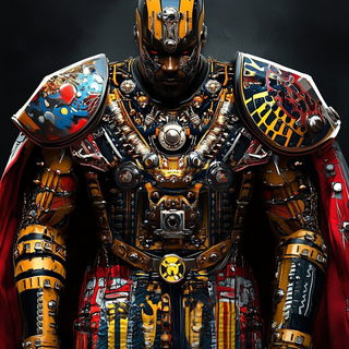 Galegraphica style, Midjourney V6.1: concept art character design of retropunk steam knight