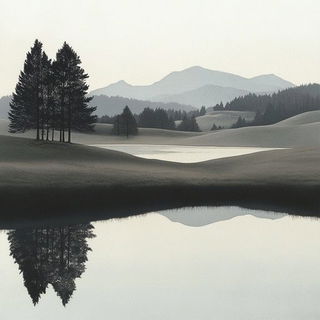 Sunmarket Chromatide style, Midjourney V6.1: realistic landscape photograph of quiet dawn