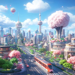 Nuckelavee Glassworks style, Midjourney V6.1: megacity with futuristic bioarchitecture