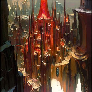 Aster Meridian Surveyors style, Midjourney V6.1: megacity with futuristic bioarchitecture