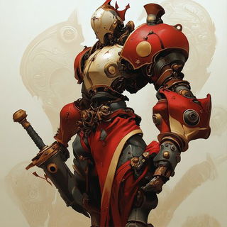 Aster Meridian Surveyors style, Midjourney V6.1: concept art character design of retropunk steam knight