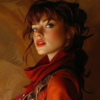 Aster Meridian Surveyors style, Midjourney V6.1: photographic portrait of female protagonist