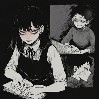 Marigold Garden Static style, Midjourney V6.1: black-and-white manga comic strip