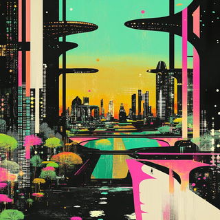 Xerox Chromaclash style, Midjourney V6.1: megacity with futuristic bioarchitecture