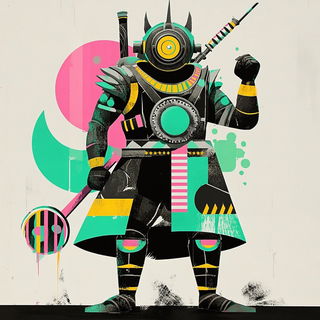 Xerox Chromaclash style, Midjourney V6.1: concept art character design of retropunk steam knight