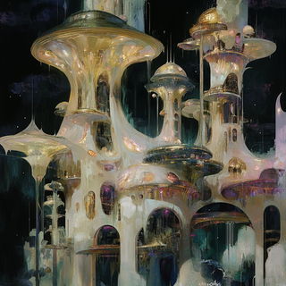 Iceberg Needlework style, Midjourney V6.1: megacity with futuristic bioarchitecture