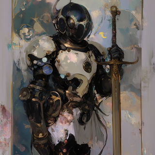 Iceberg Needlework style, Midjourney V6.1: concept art character design of retropunk steam knight