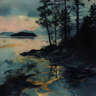 Iceberg Needlework style, Midjourney V6.1: realistic landscape photograph of quiet dawn