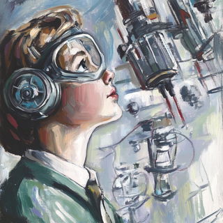Red Disc Scratchwood style, Midjourney V6.1: editorial illustration for popular scientific magazine cover
