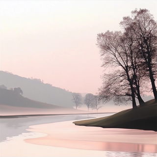 Glaciera style, Midjourney V6.1: realistic landscape photograph of quiet dawn