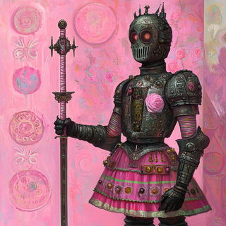 Shardface style, Midjourney V6.1: concept art character design of retropunk steam knight