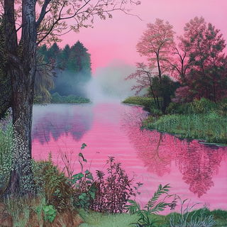 Shardface style, Midjourney V6.1: realistic landscape photograph of quiet dawn