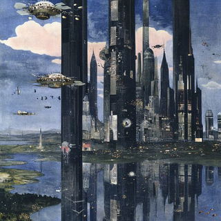 Theseus Current style, Midjourney V6.1: megacity with futuristic bioarchitecture