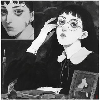 Theseus Current style, Midjourney V6.1: black-and-white manga comic strip