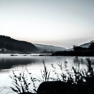 Crackle Iconica style, Midjourney V6.1: realistic landscape photograph of quiet dawn