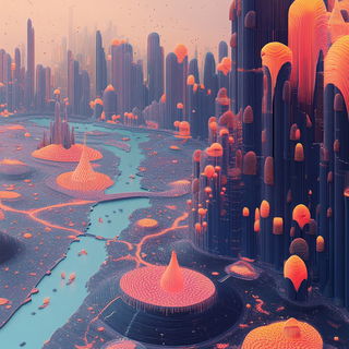 Floracryptics style, Midjourney V6.1: megacity with futuristic bioarchitecture