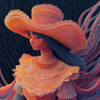 Floracryptics style, Midjourney V6.1: haute-couture fashion outfit