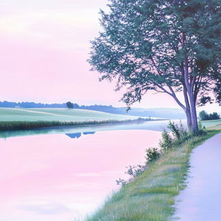 Crimson Collision style, Midjourney V6.1: realistic landscape photograph of quiet dawn