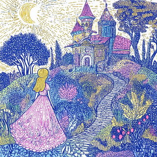 Sun Disk Pastoral style, Midjourney V6.1: retro fairy-tale illustration