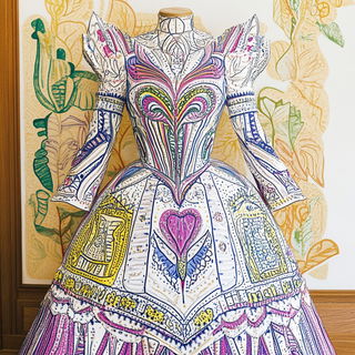 Sun Disk Pastoral style, Midjourney V6.1: haute-couture fashion outfit