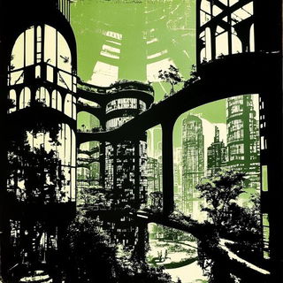 Stringwork Atlas style, Midjourney V6.1: megacity with futuristic bioarchitecture