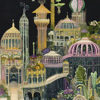 Ink Palm Registry style, Midjourney V6.1: megacity with futuristic bioarchitecture