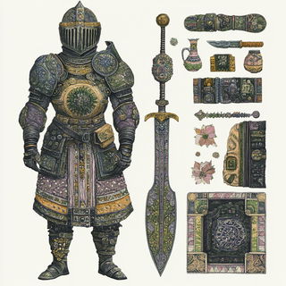 Ink Palm Registry style, Midjourney V6.1: concept art character design of retropunk steam knight
