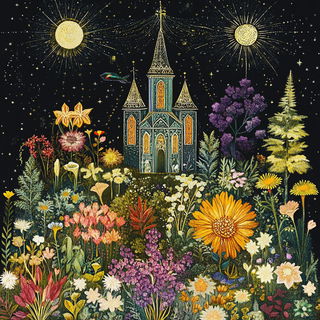 Ink Palm Registry style, Midjourney V6.1: retro fairy-tale illustration