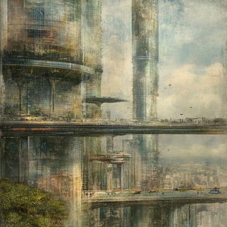 Sepiochemistry style, Midjourney V6.1: megacity with futuristic bioarchitecture
