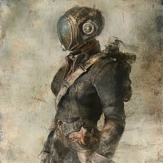 Sepiochemistry style, Midjourney V6.1: concept art character design of retropunk steam knight